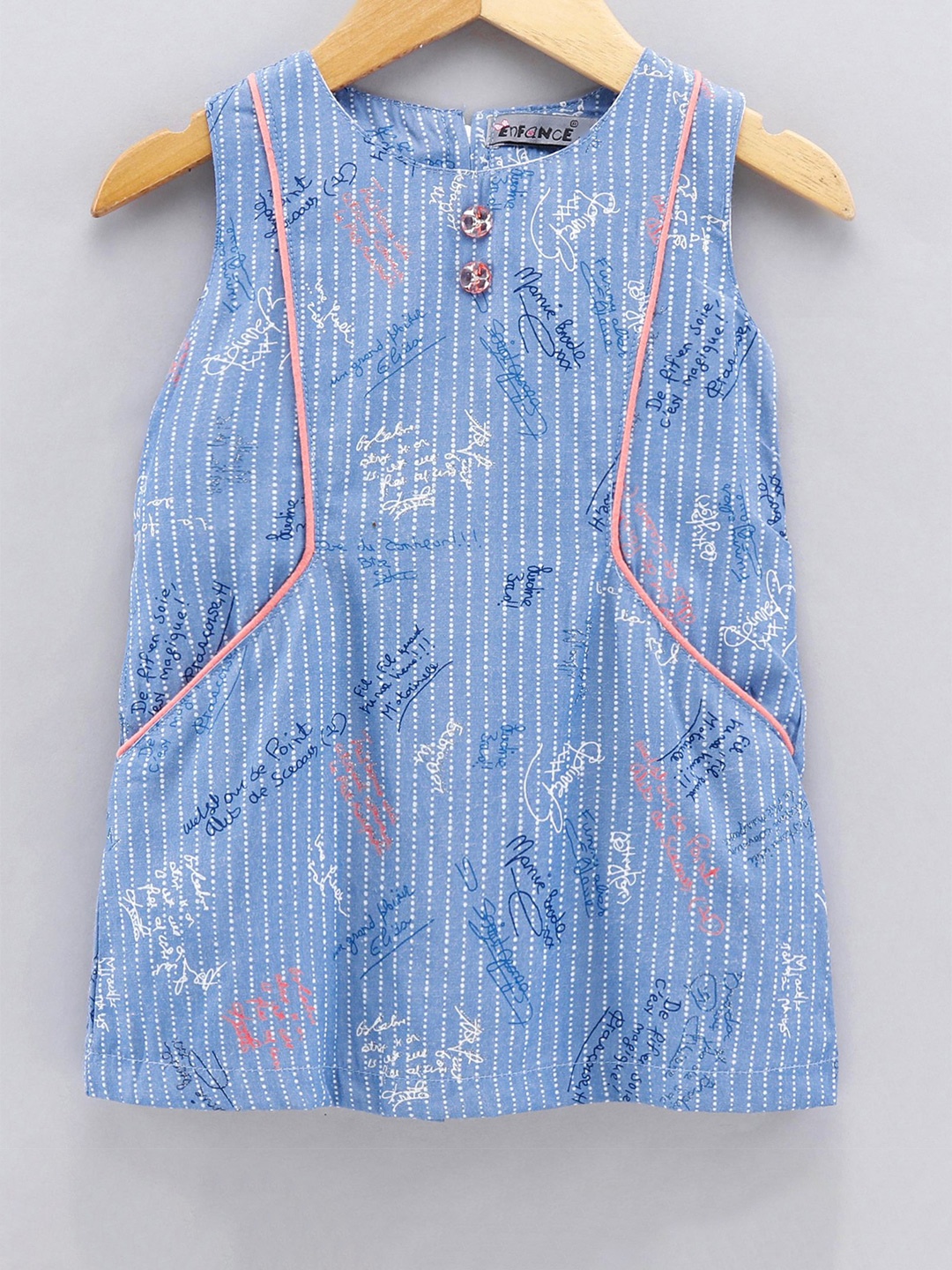 

Enfance Girls Conversational Printed A-Line Dress, Blue