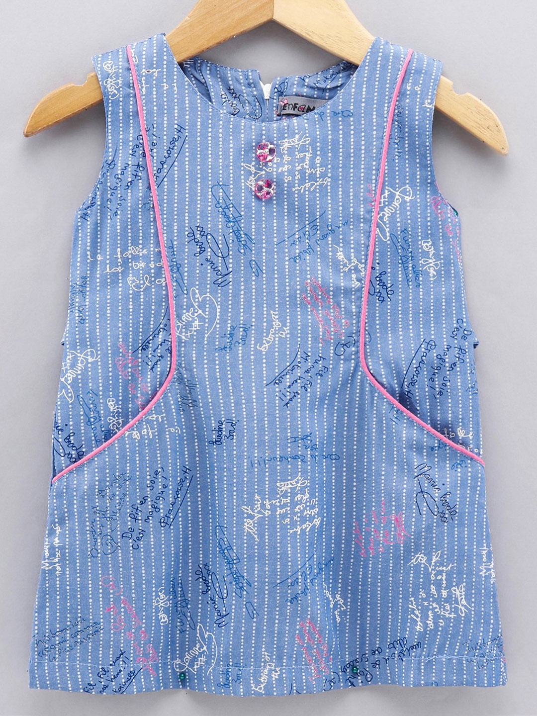 

Enfance Girls Conversational Printed A-Line Dress, Blue