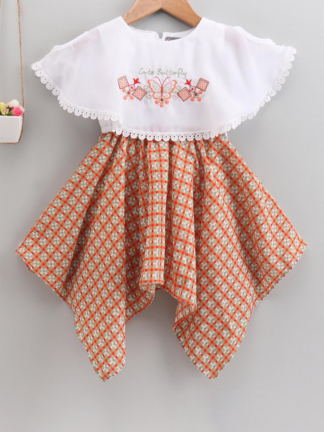 

Enfance Girls Checked A-Line Dress, Orange