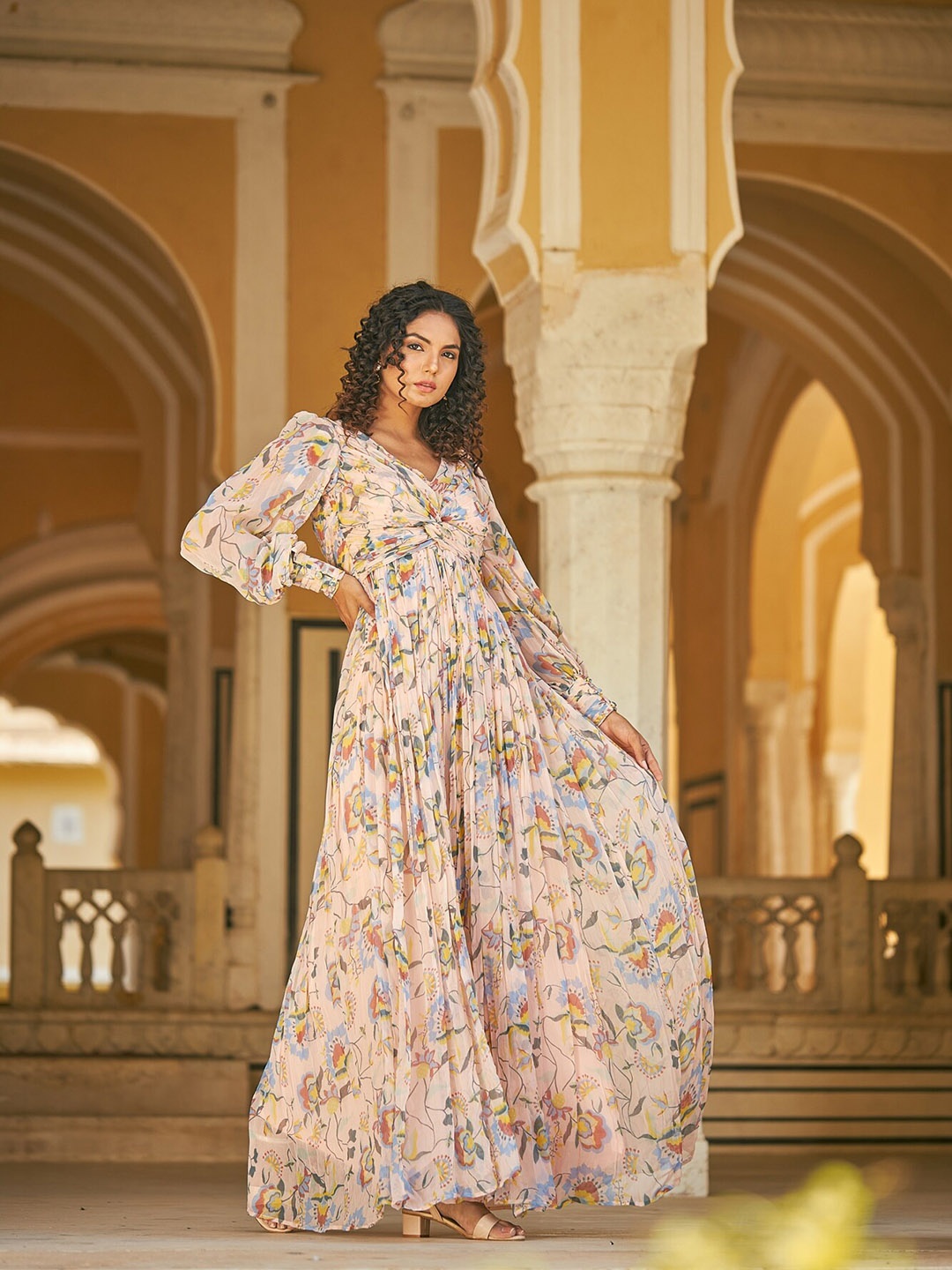 

Baise Gaba Floral Chiffon Maxi Dress, Peach