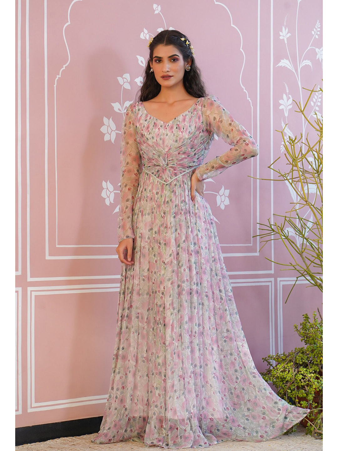 

Baise Gaba Floral Chiffon Maxi Dress, Pink