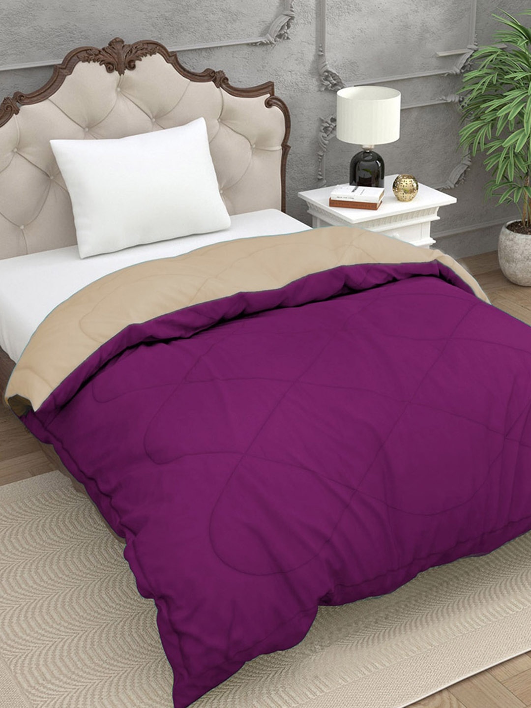 

Sleeping Owls- because your sleep matters Beige & Purple 200 GSM Single Bed Comforter