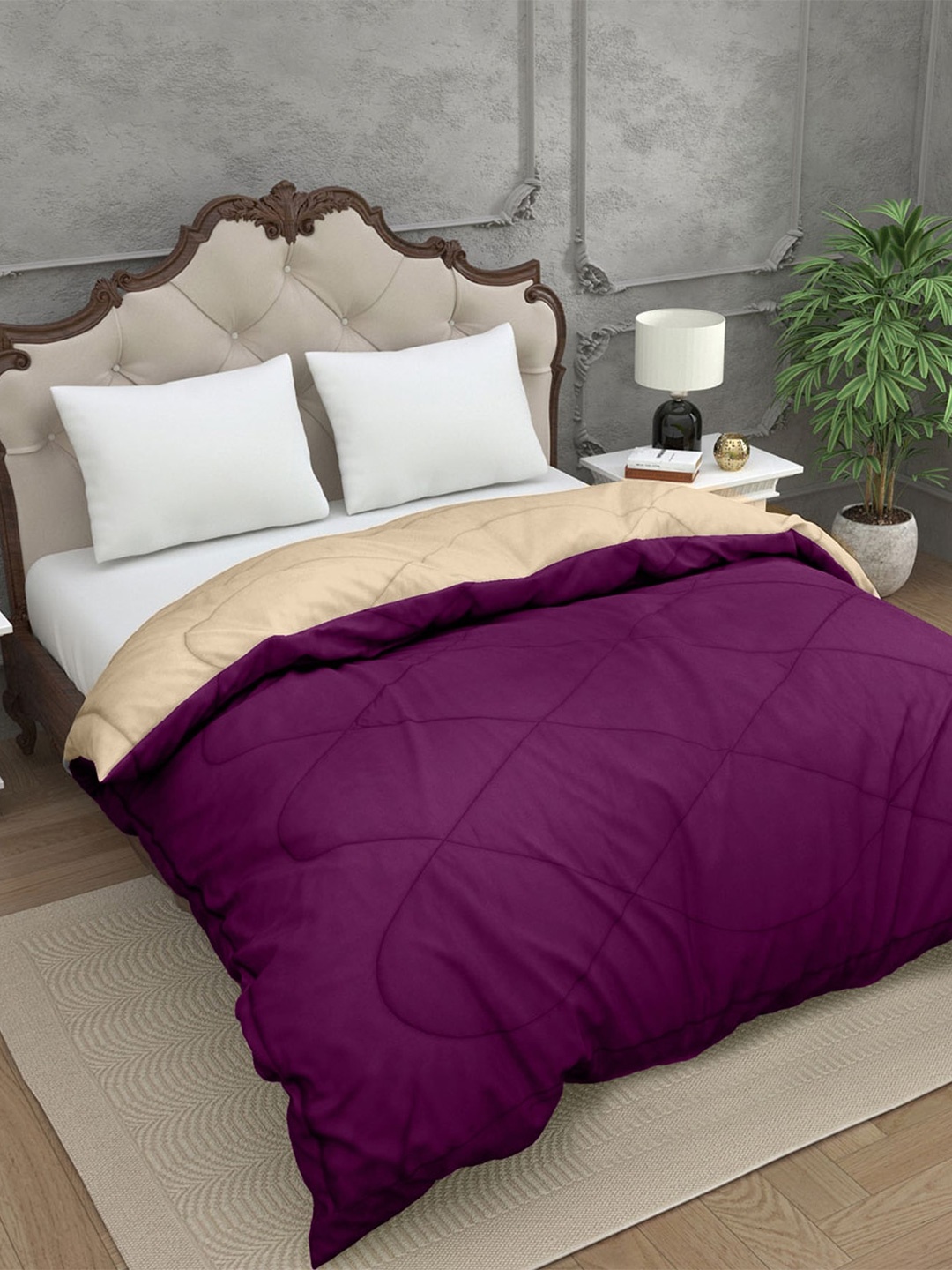 

Sleeping Owls- because your sleep matters Beige & Purple 200 GSM Double Bed Comforter