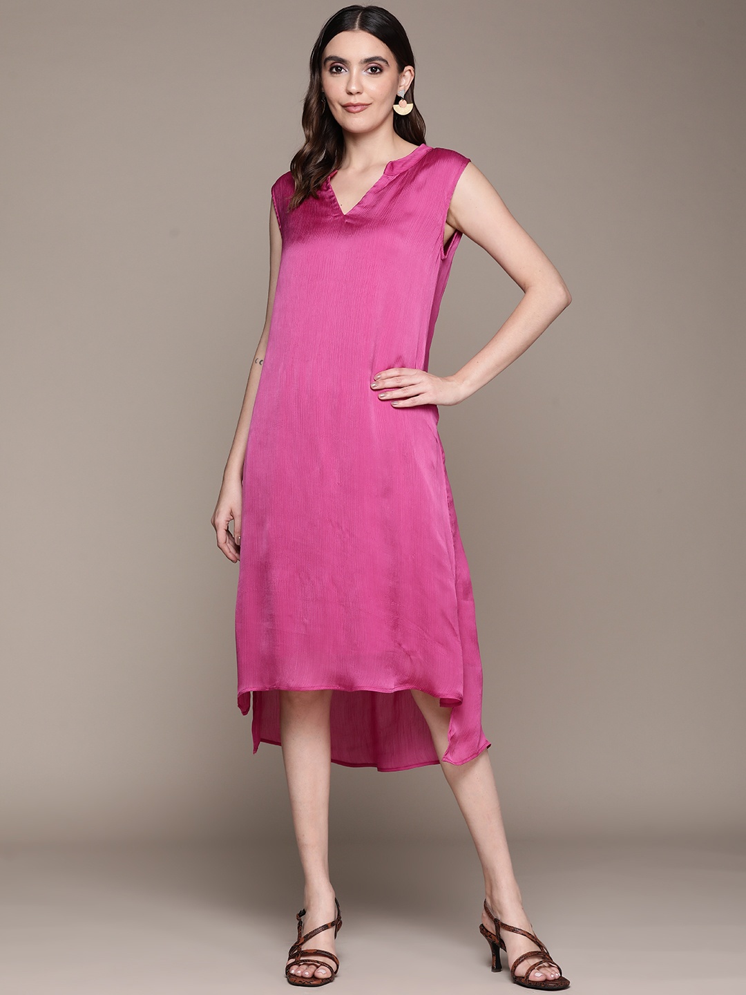 

Ritu Kumar Mandarin Collar Satin A-Line Dress, Pink