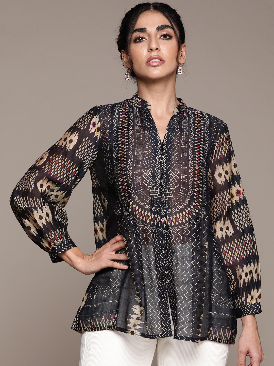 

Ritu Kumar Ethnic Motifs Printed Kurti, Black