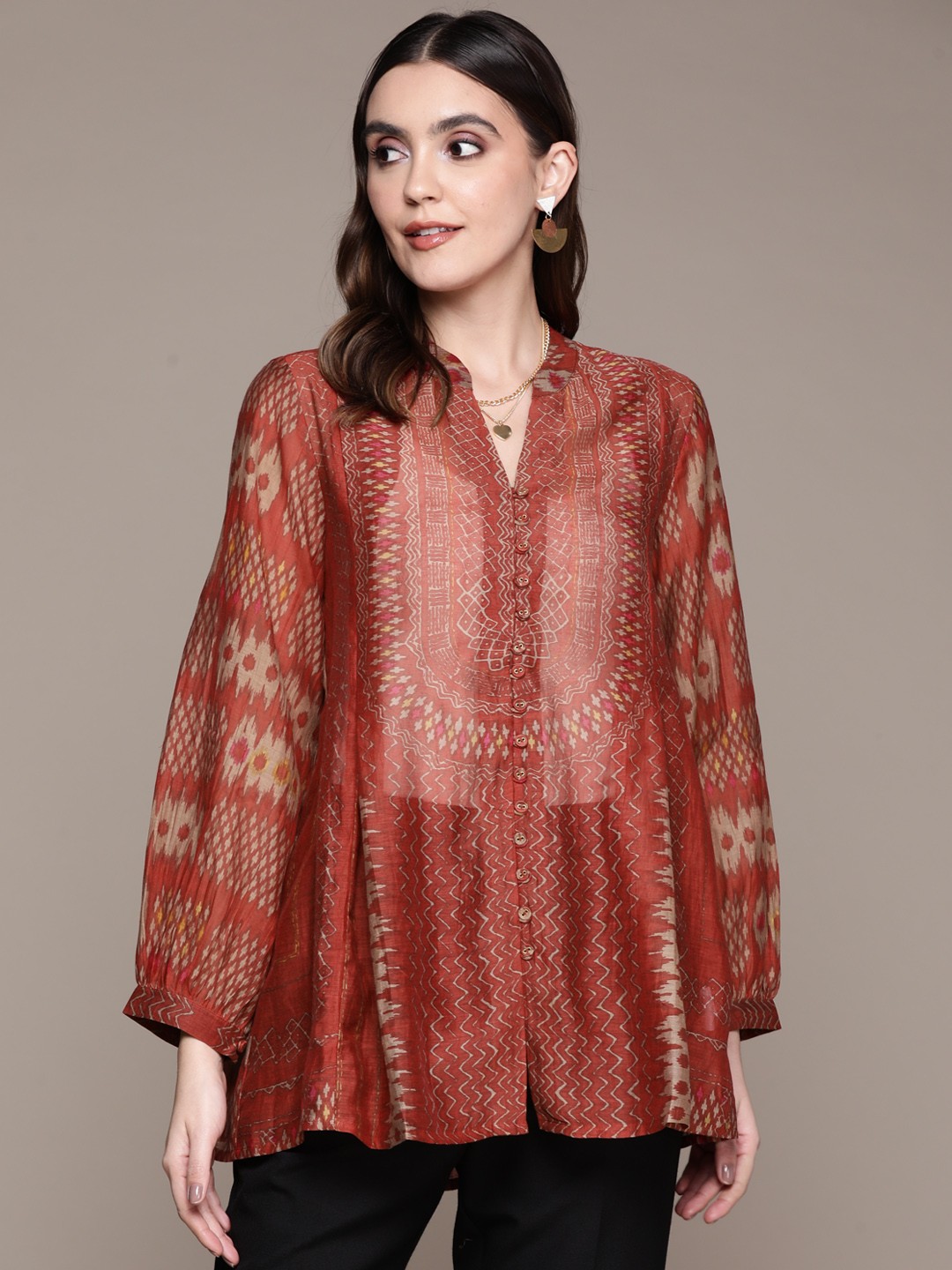 

Ritu Kumar Ethnic Motifs Printed Kurti, Rust