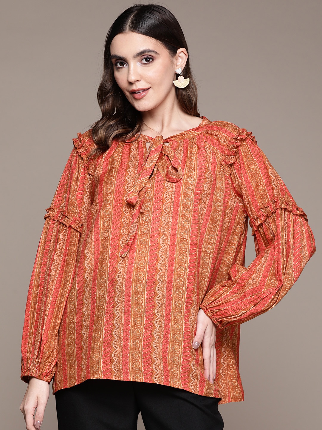 

Ritu Kumar Ethnic Motifs Printed Kurti, Rust