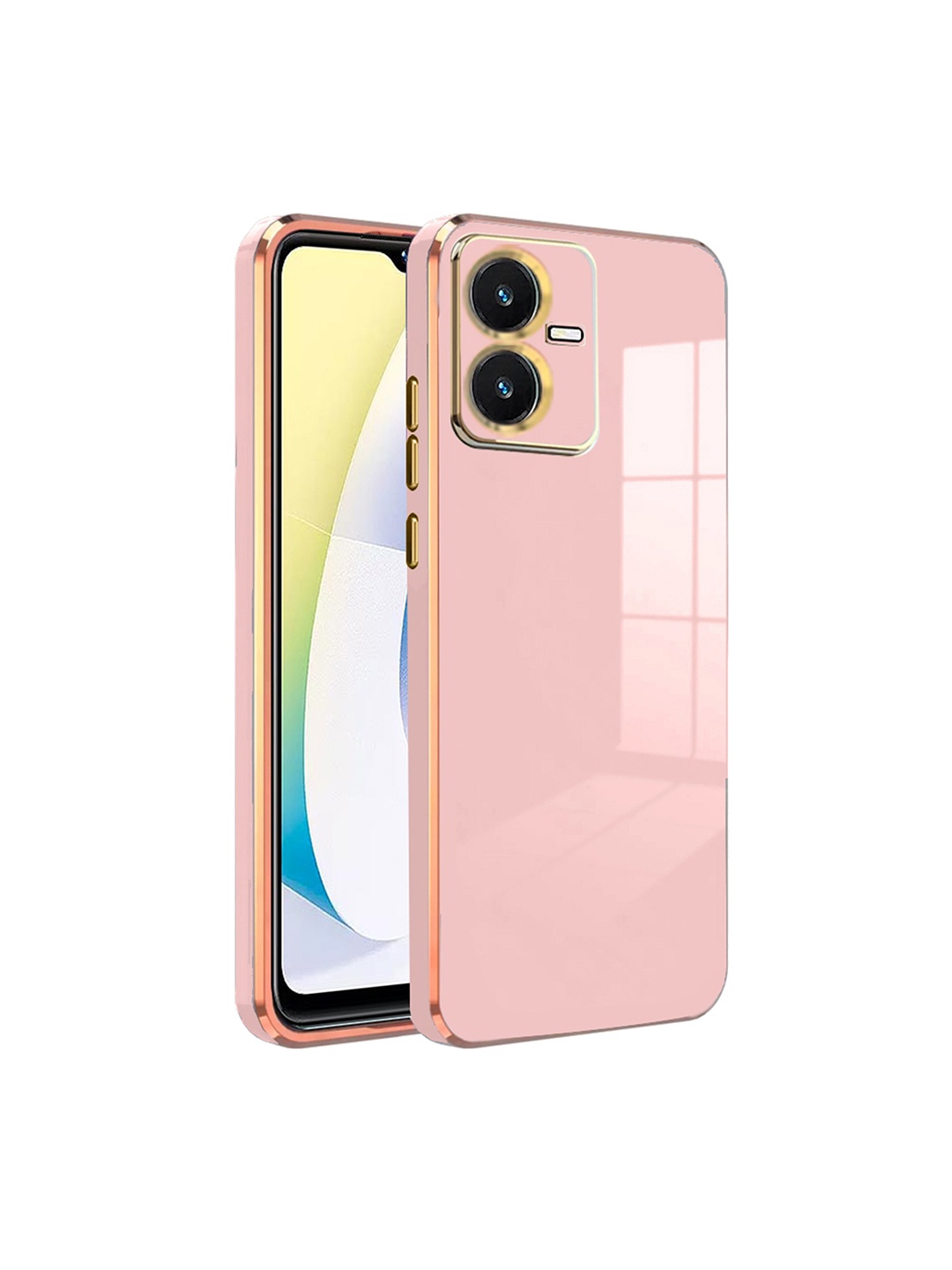 

Karwan Electroplated Chrome 6D Vivo Y22S Phone Back Case, Pink