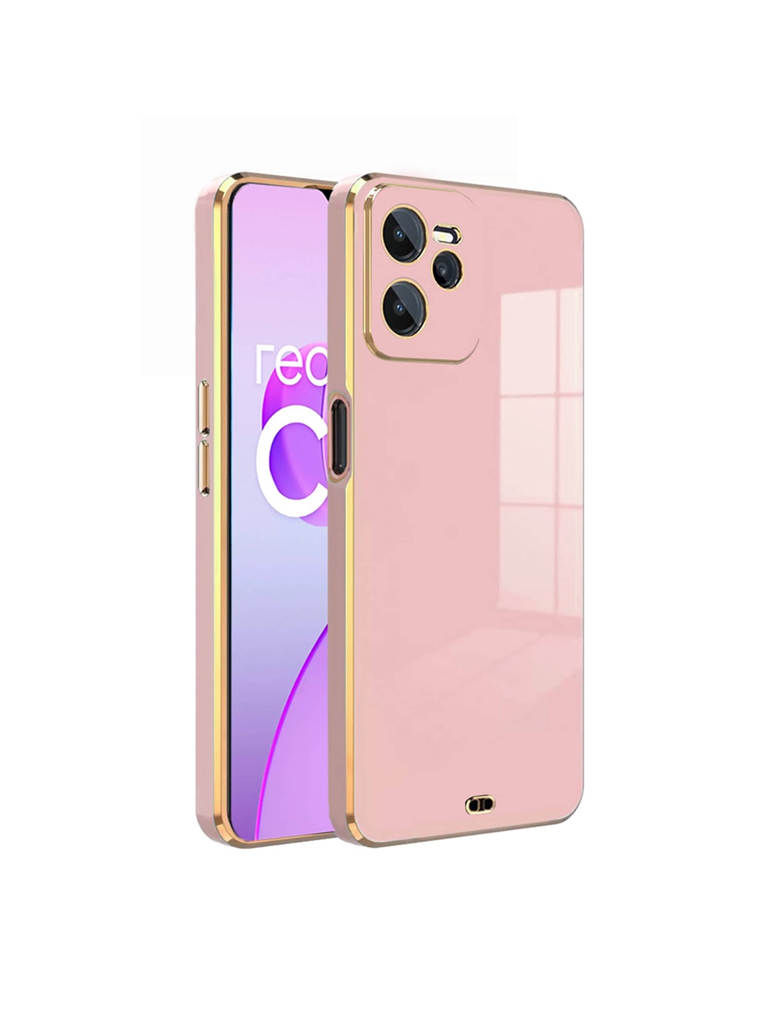 

Karwan Electroplated Chrome 6D Realme C35 Phone Back Case, Pink