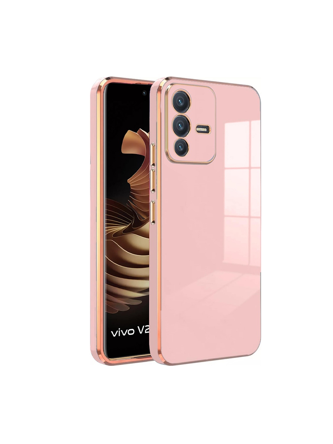 

Karwan Electroplated Chrome 6D Vivo V23 Phone Back Case, Pink