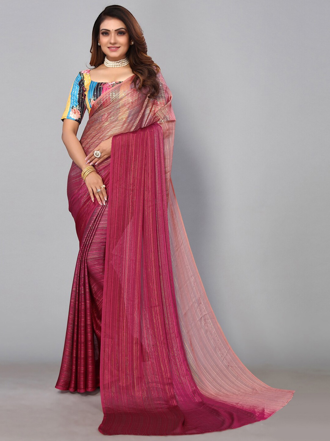 

KALINI Colourblocked Saree, Pink