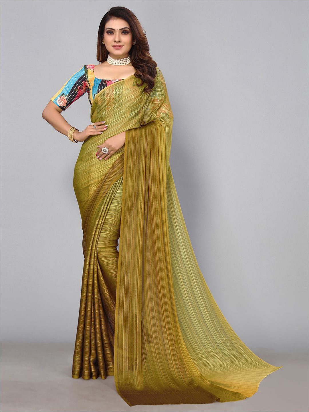 

KALINI Striped Saree, Mustard