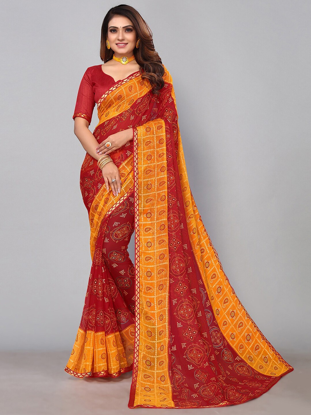 

KALINI Bandhani Saree, Maroon