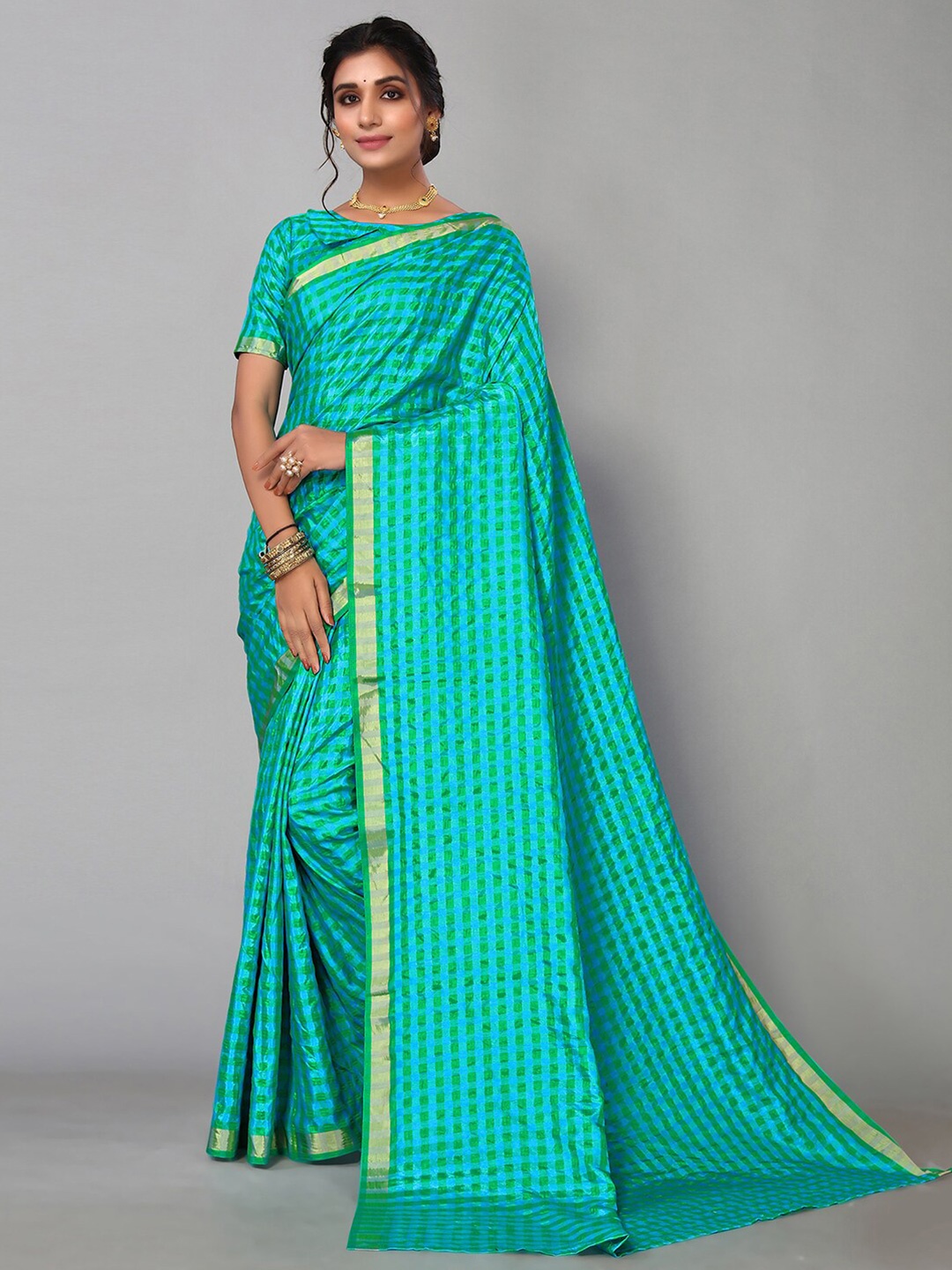 

KALINI Checked Zari Saree, Blue