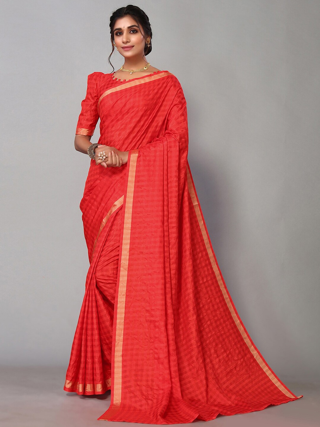 

KALINI Checked Zari Saree, Red