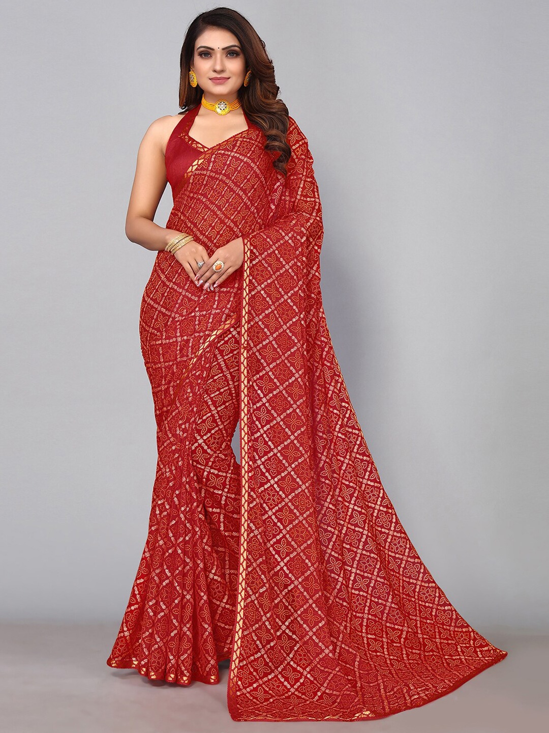

KALINI Zari Bandhani Saree, Maroon