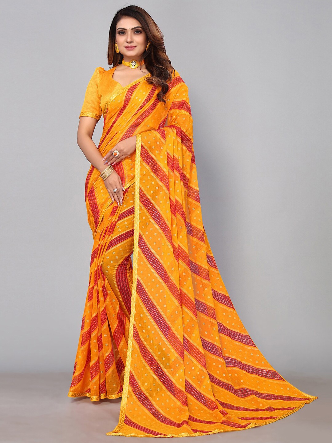 

KALINI Bandhani Zari Saree, Yellow