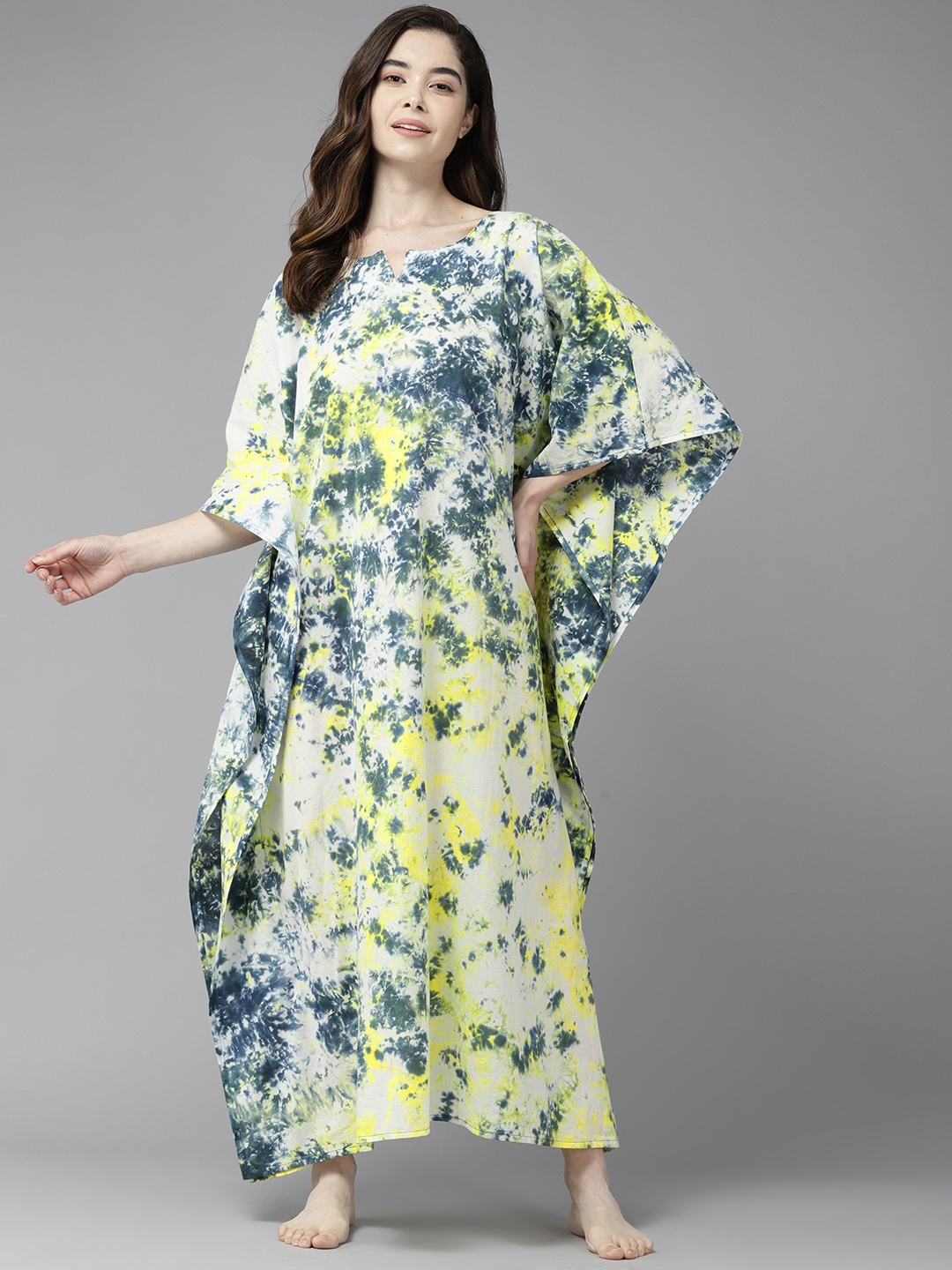 

Prakrti Printed Cotton Maxi Nightdress, Yellow