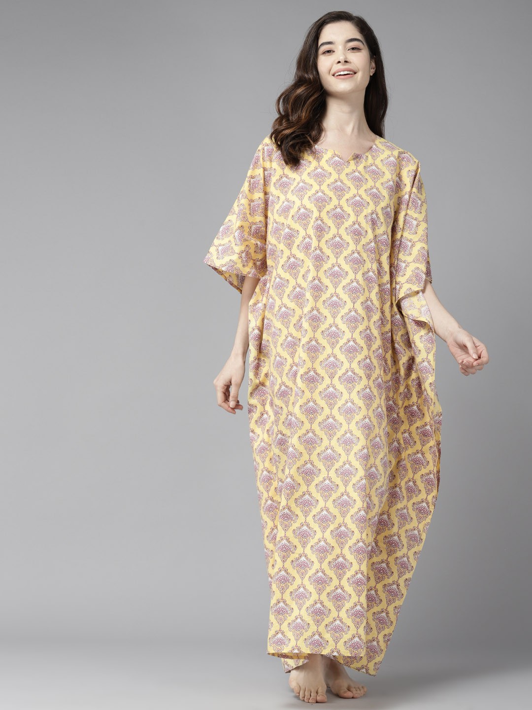 

Prakrti Printed Cotton Maxi Nightdress, Yellow