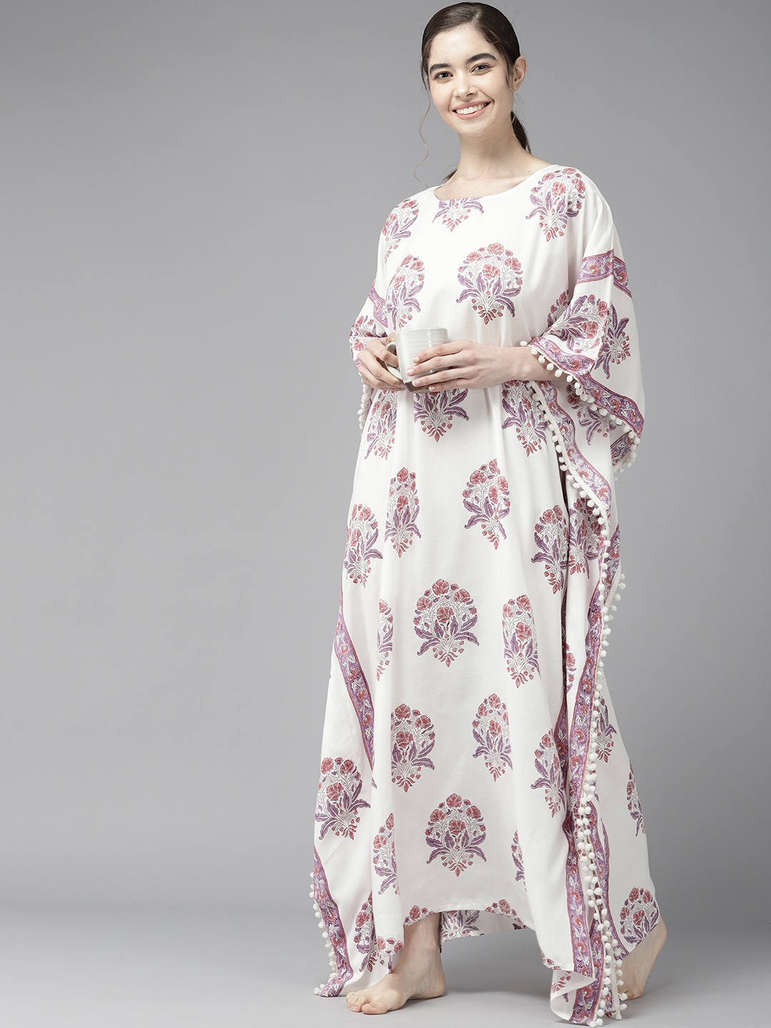 

Prakrti White Printed Cotton Maxi Nightdress
