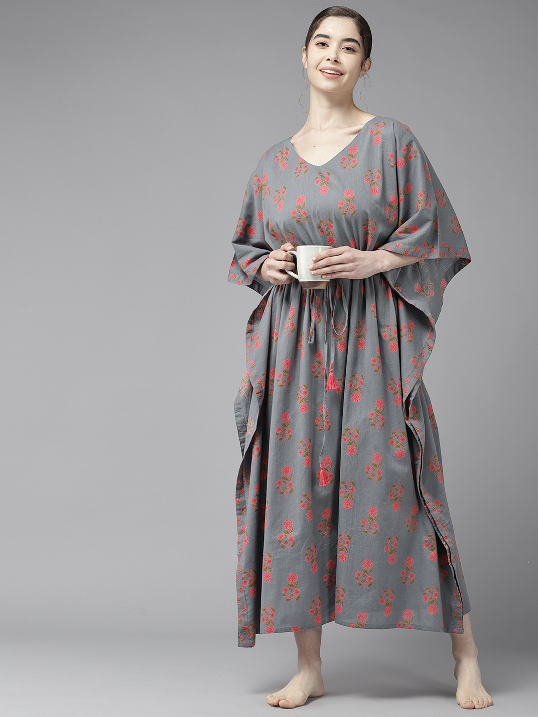 

Prakrti Grey Printed Cotton Nightdress