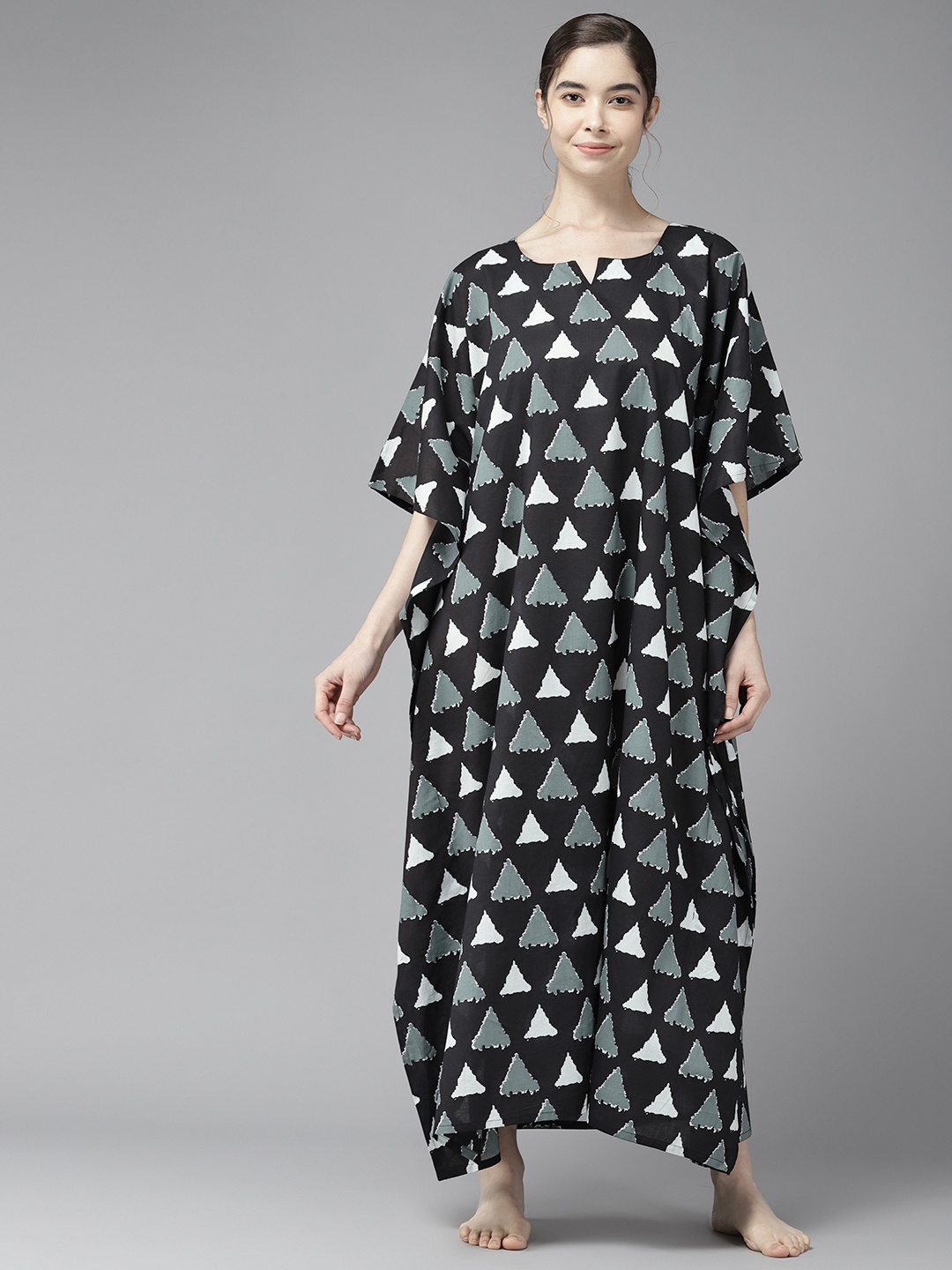 

Prakrti Black Printed Cotton Maxi Nightdress