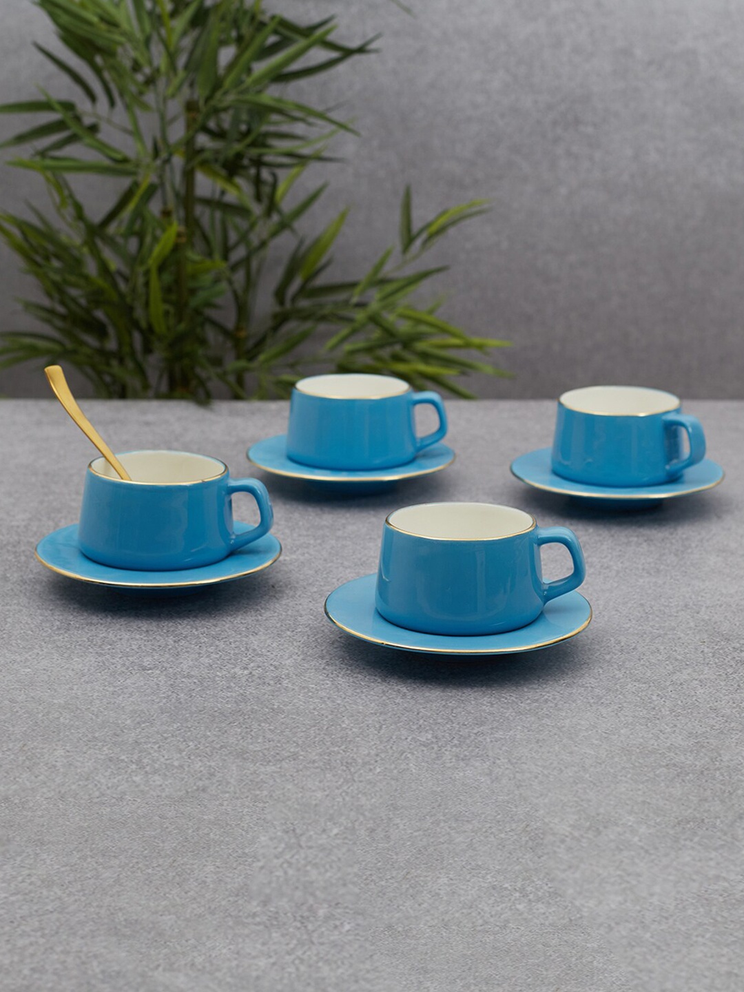 

HomeTown Liliput 8 Pieces Blue Bone China Glossy Cups and Saucers 210 ml each