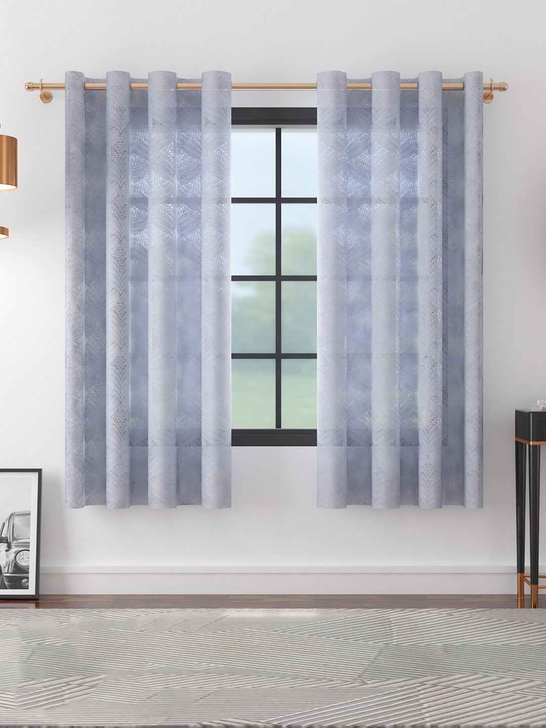 

HomeTown Off White & Grey 2 Pcs Floral Sheer Window