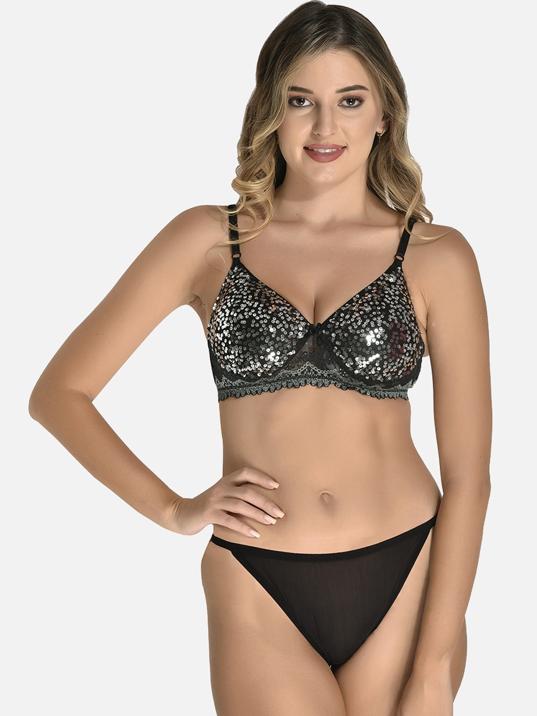 

StyFun Self-Design Lightly Padded Lingerie Set, Black