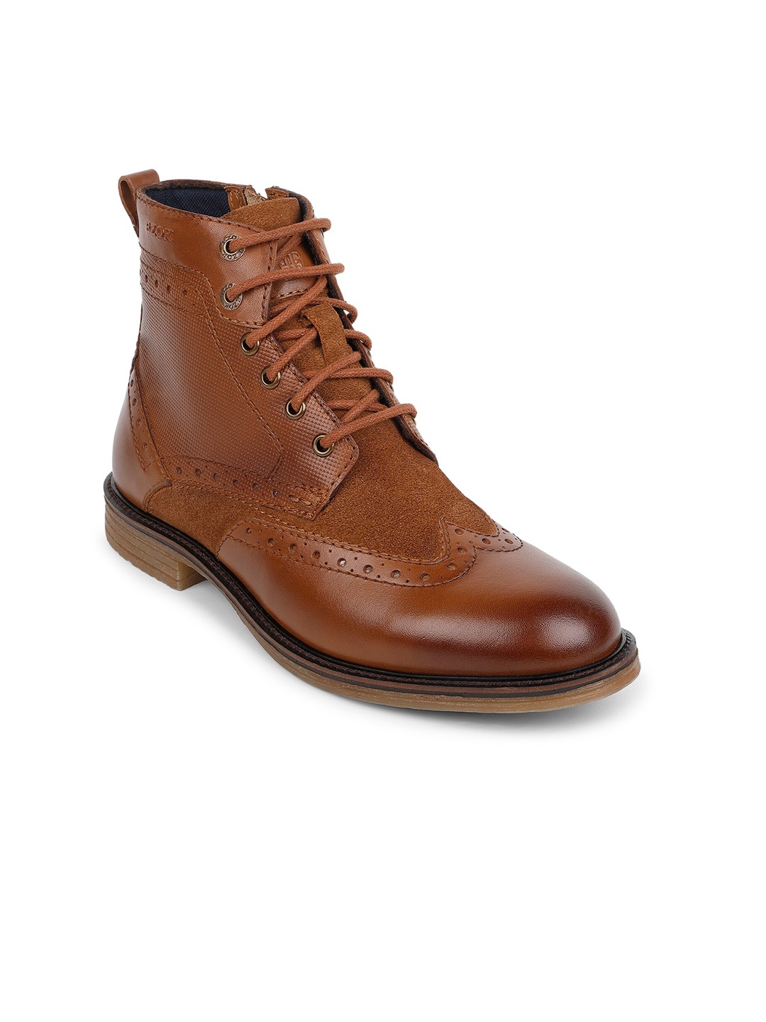 

EZOK Men Perforated Mid-Top Leather Regular Boots, Tan
