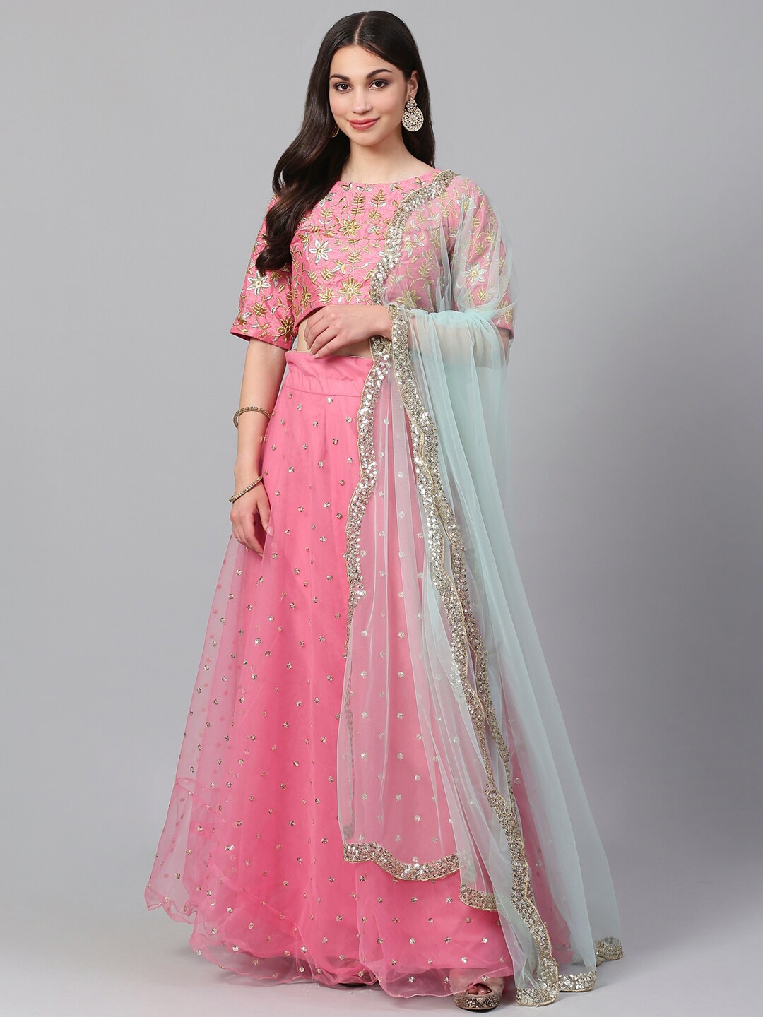 

Readiprint Fashions Embroidered Semi-Stitched Lehenga Choli With Dupatta, Pink