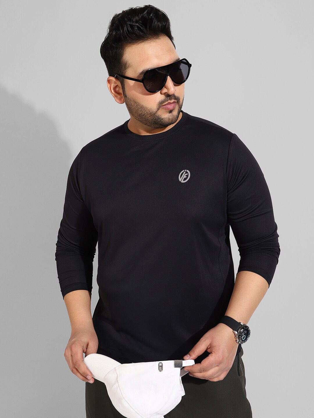 

Instafab Plus Men Plus Size Round Neck Flex Running T-shirt, Black