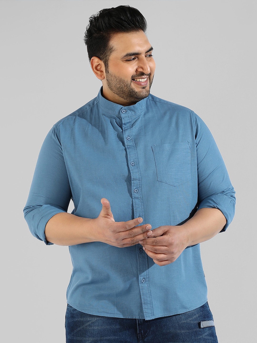 

Instafab Plus Men Plus Size Cotton Regular Fit Casual Shirt, Blue