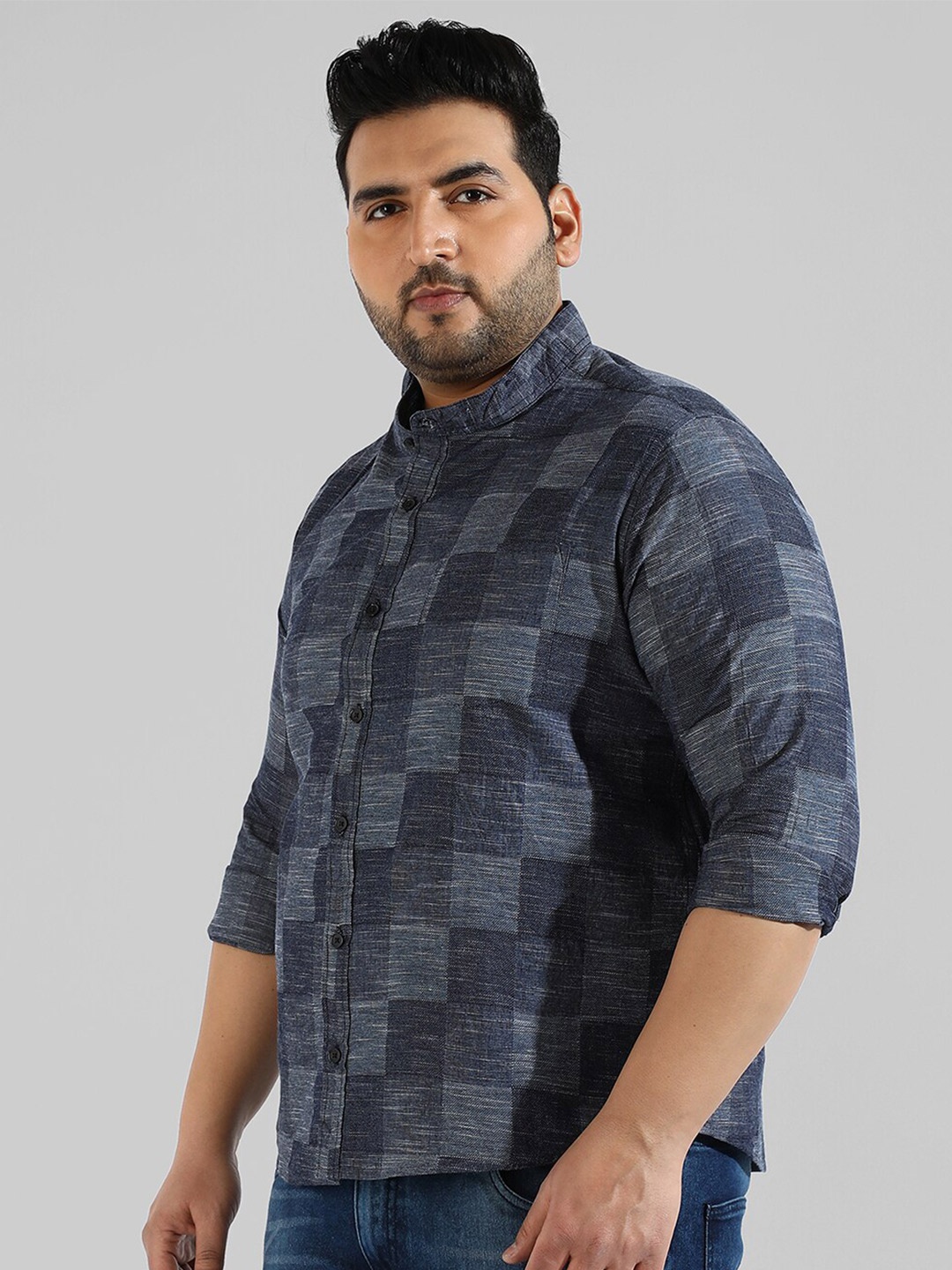 

Instafab Plus Men Plus Size Checked Casual Cotton Shirt, Navy blue