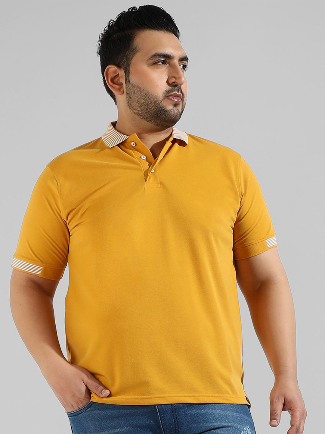 

Instafab Plus Men Plus Size Polo Collar Flex T-shirt, Yellow