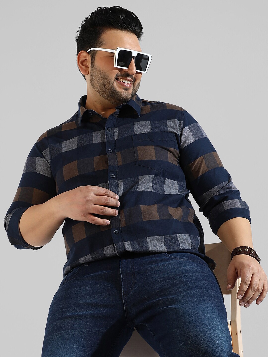 

Instafab Plus Men Plus Size Buffalo Checks Casual Cotton Shirt, Blue