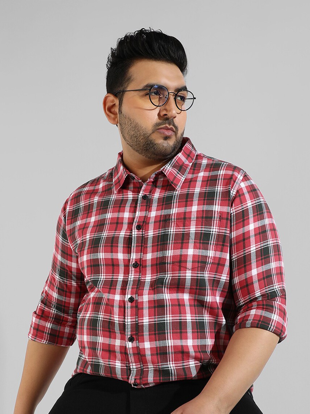 

Instafab Plus Size Men Tartan Checks Checked Casual Cotton Shirt, Red