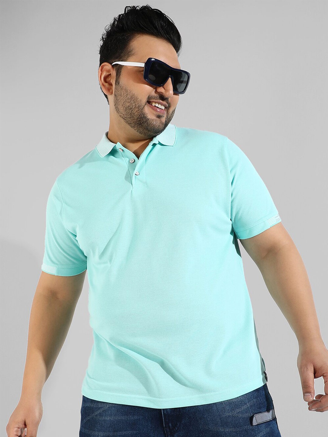 

Instafab Plus Men Plus Size Polo Collar Flex Cotton T-shirt, Blue