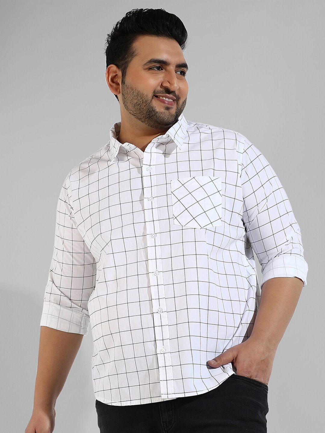 

Instafab Plus Size Men Grid Tattersall Checks Checked Casual Cotton Shirt, White