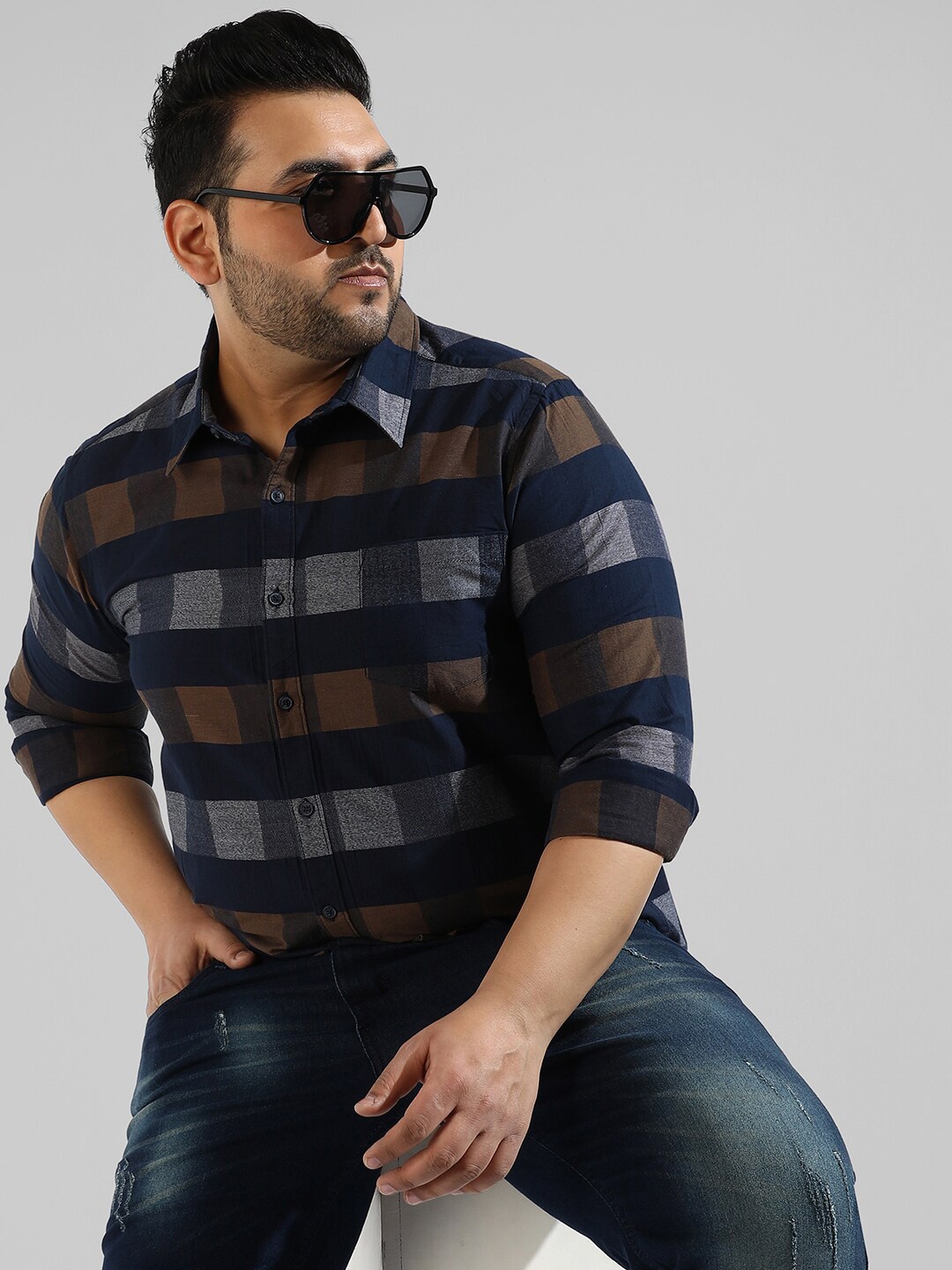 

Instafab Plus Size Men Buffalo Checks Checked Casual Cotton Shirt, Blue