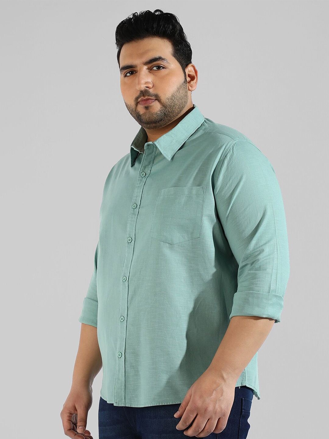 

Instafab Plus Size Men Casual Cotton Shirt, Green