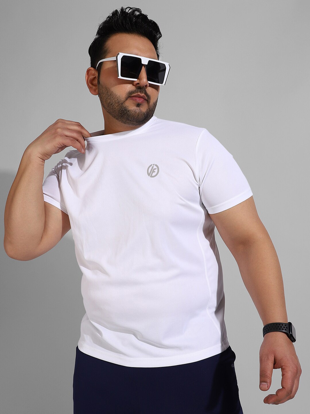 Instafab Plus Men Plus Size Flex T-shirt, White