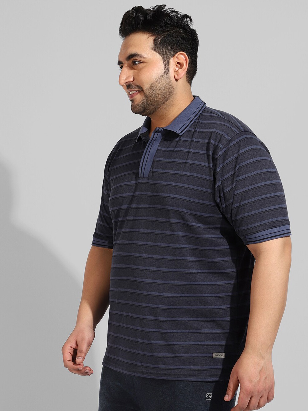 

Instafab Plus Men Plus Size Striped Polo Collar Cotton T-shirt, Blue