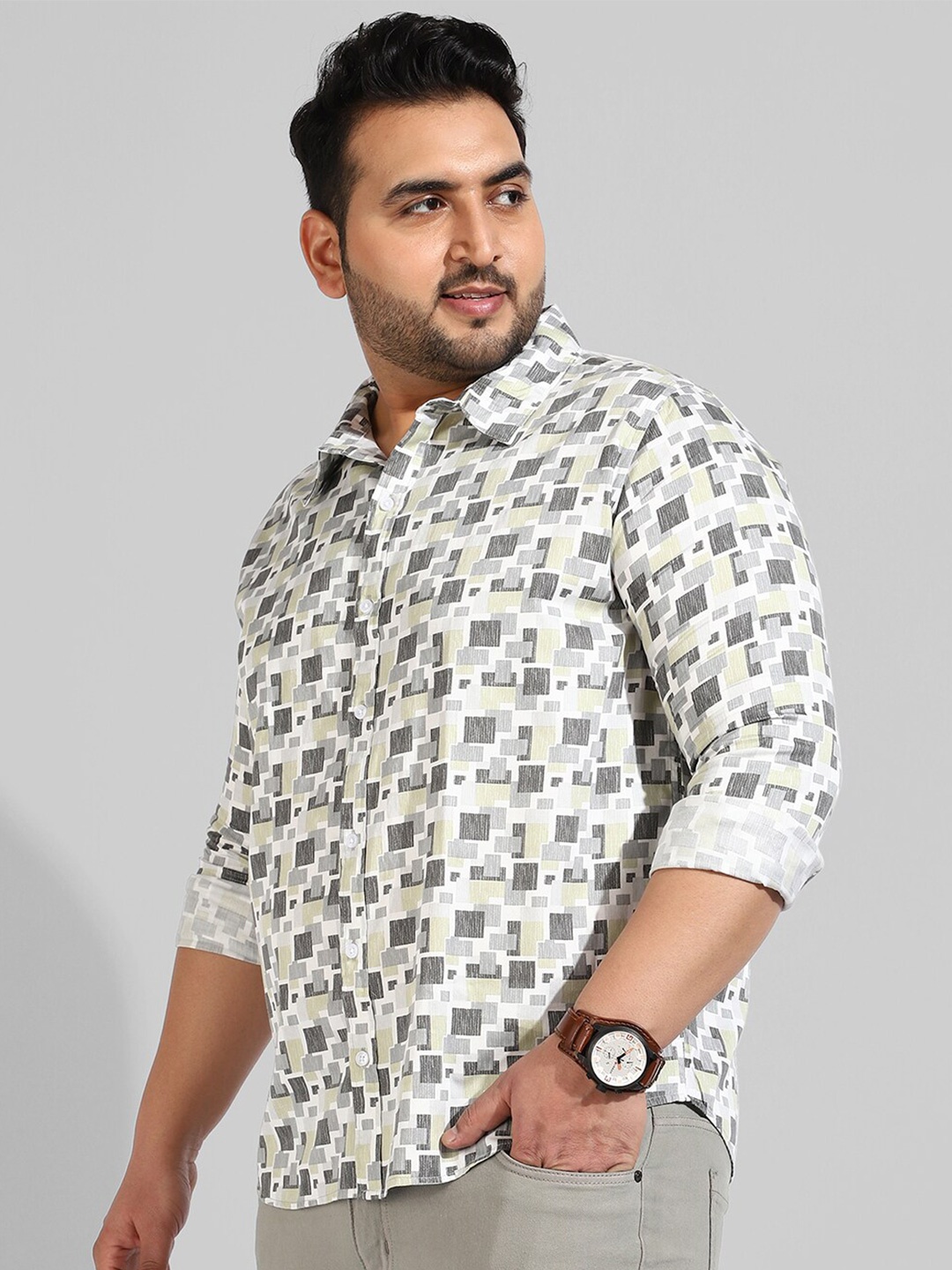 

Instafab Plus Size Men Printed Casual Cotton Shirt, Grey