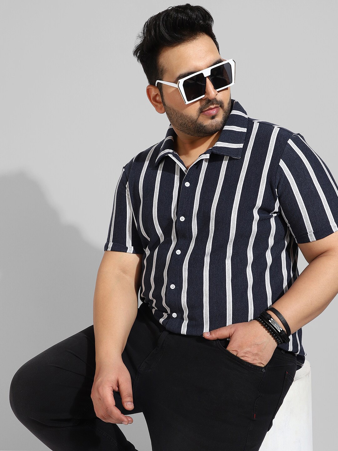 

Instafab Plus Size Men Striped Casual Cotton Shirt, Blue
