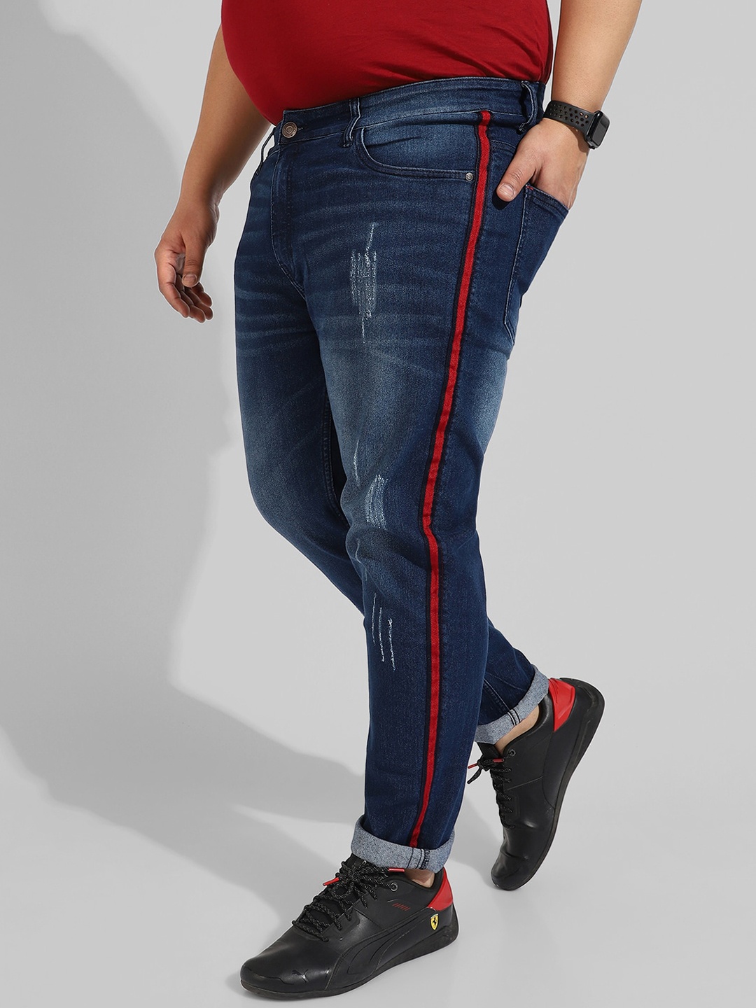 

Instafab Plus Men Plus Size Mid-Rise Washed Mildly Distressed Heavy Fade Stretchable Jeans, Blue