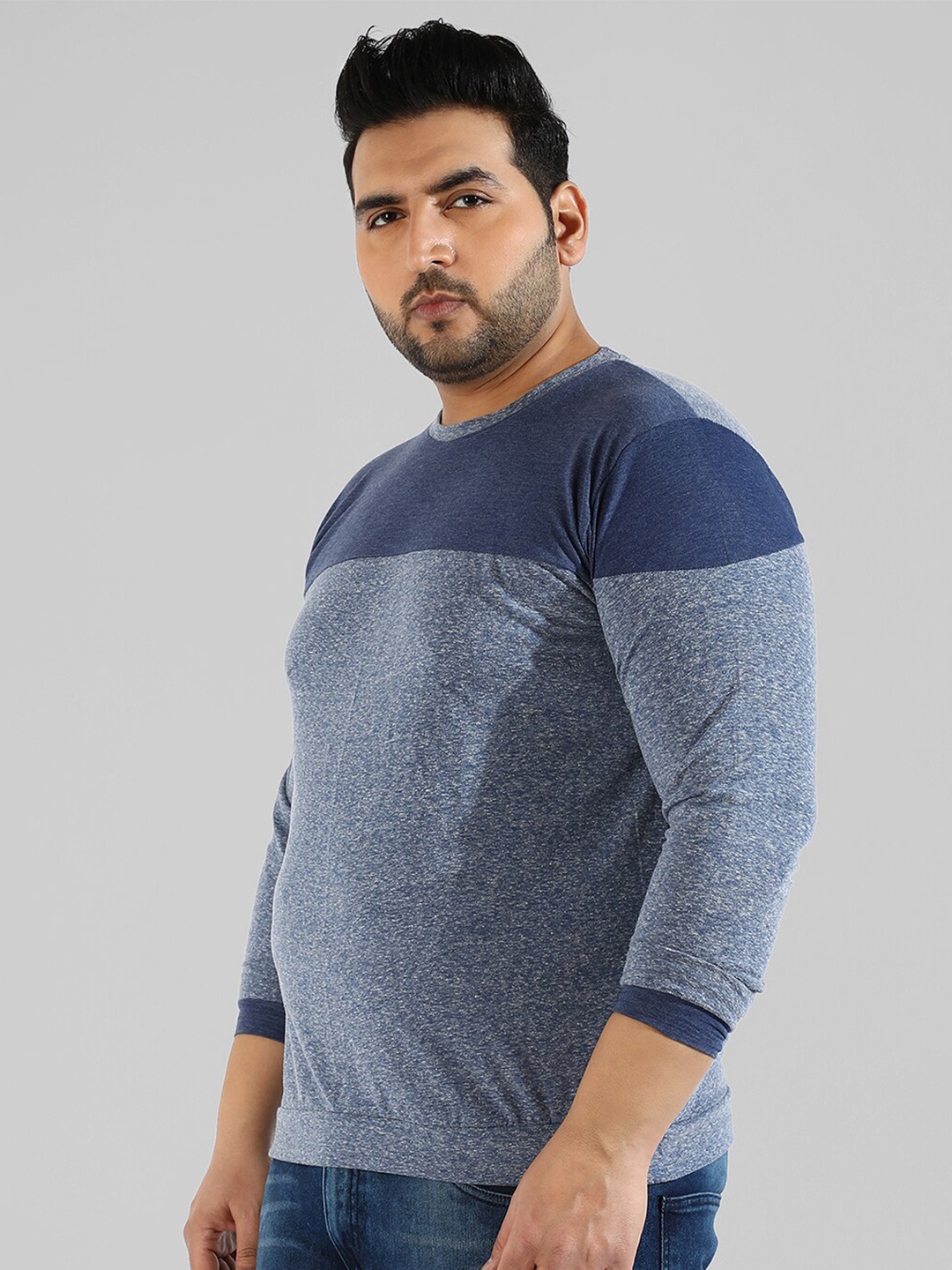 

Instafab Plus Men Plus Size Flex Colourblocked Cotton T-shirt, Blue