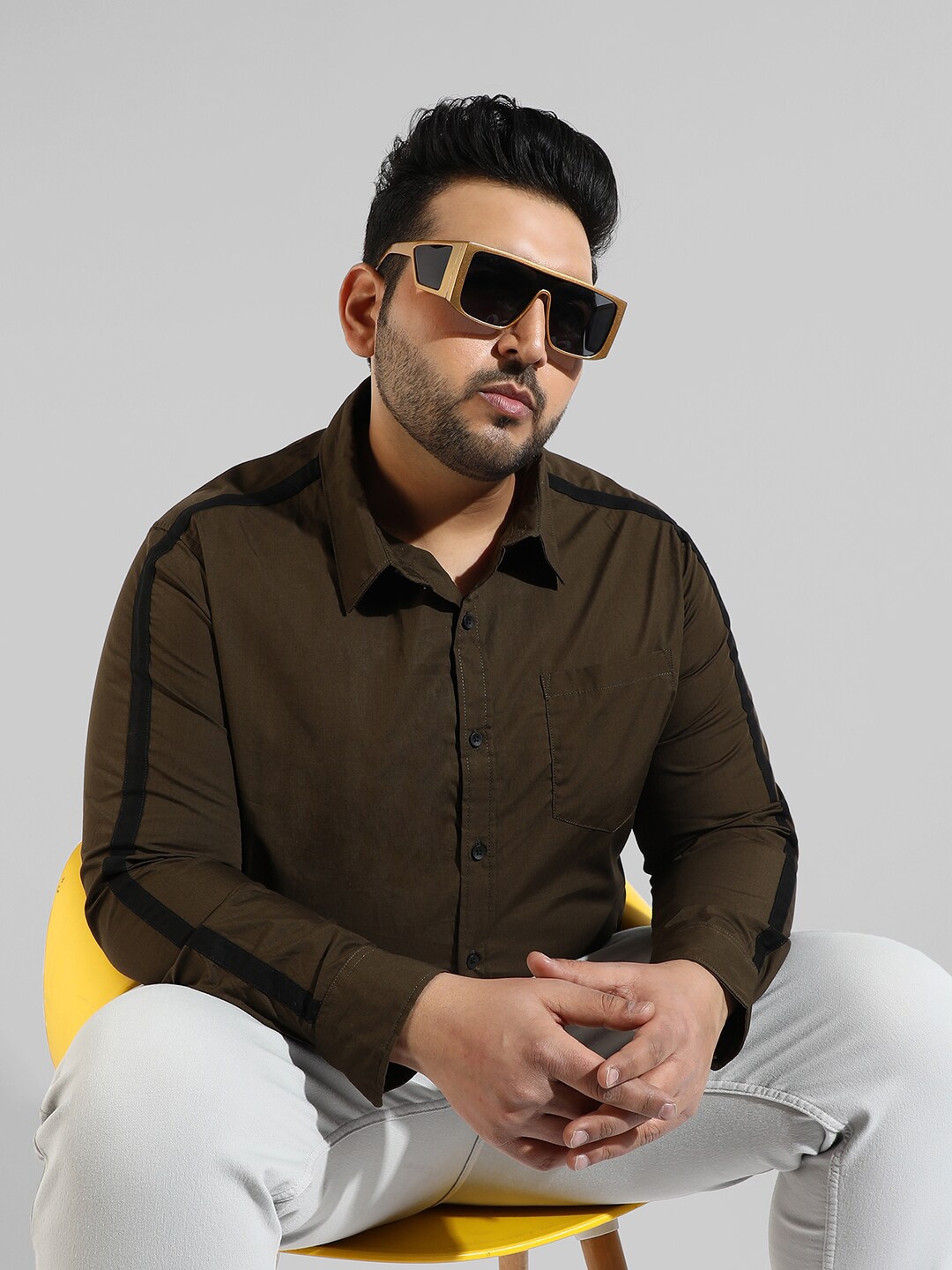 

Instafab Plus Men Plus Size Classic Casual Cotton Shirt, Olive