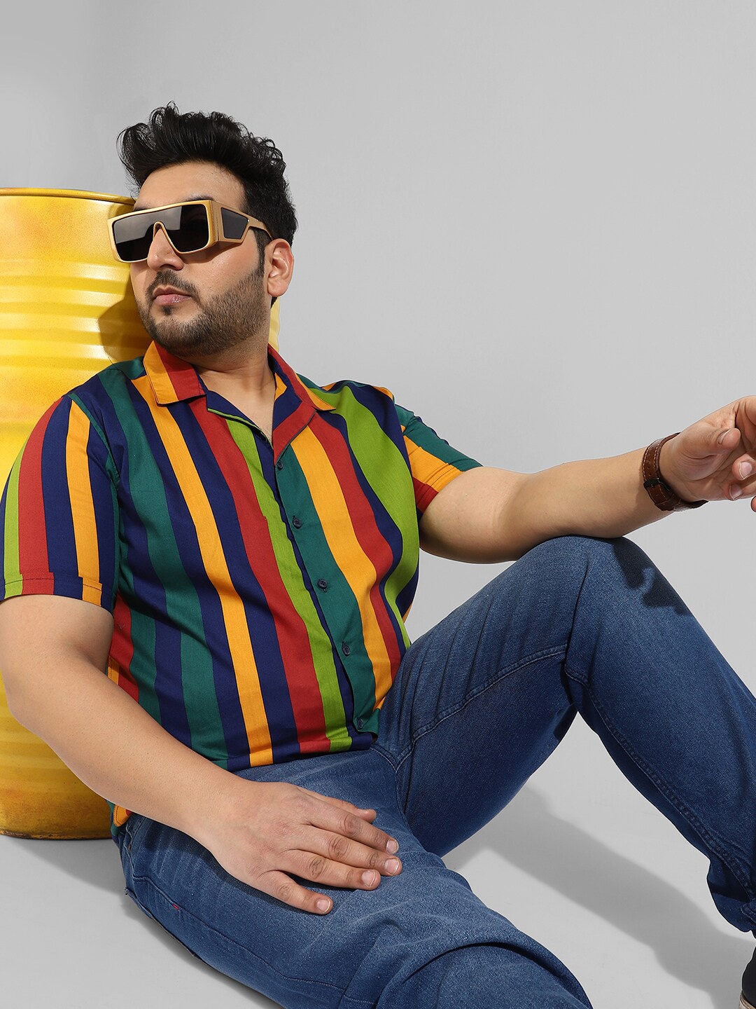 

Instafab Plus Men Plus Size Classic Striped Casual Cotton Shirt, Green
