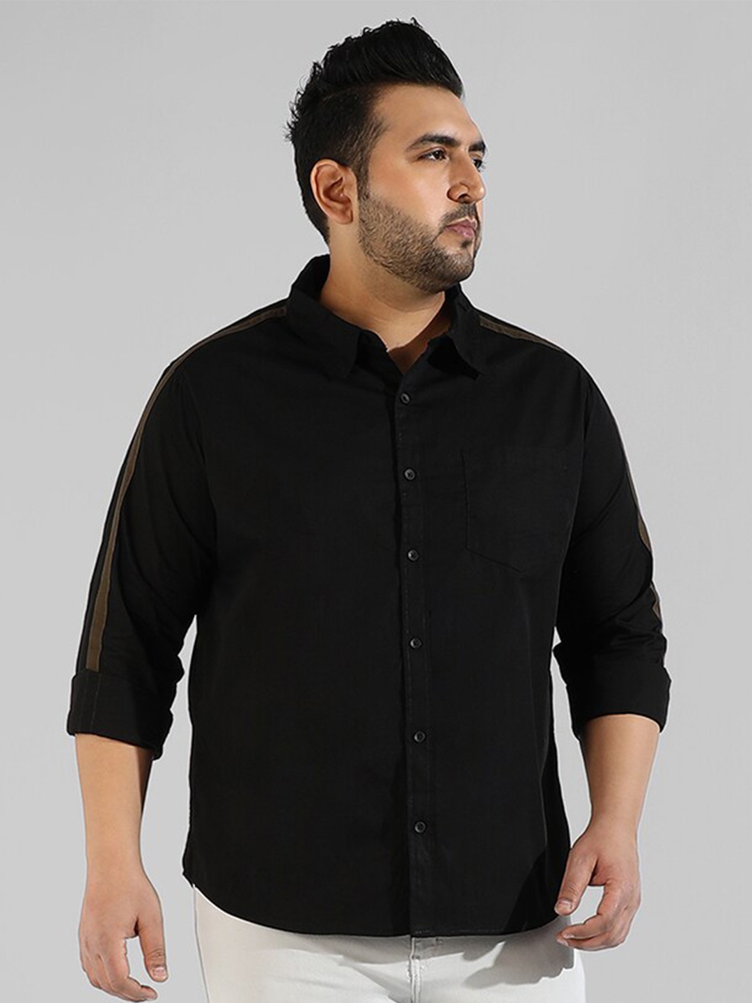 

Instafab Plus Men Plus Size Classic Casual Cotton Shirt, Black